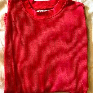 Men’s red ribbed henley thermal long sleeve shirt